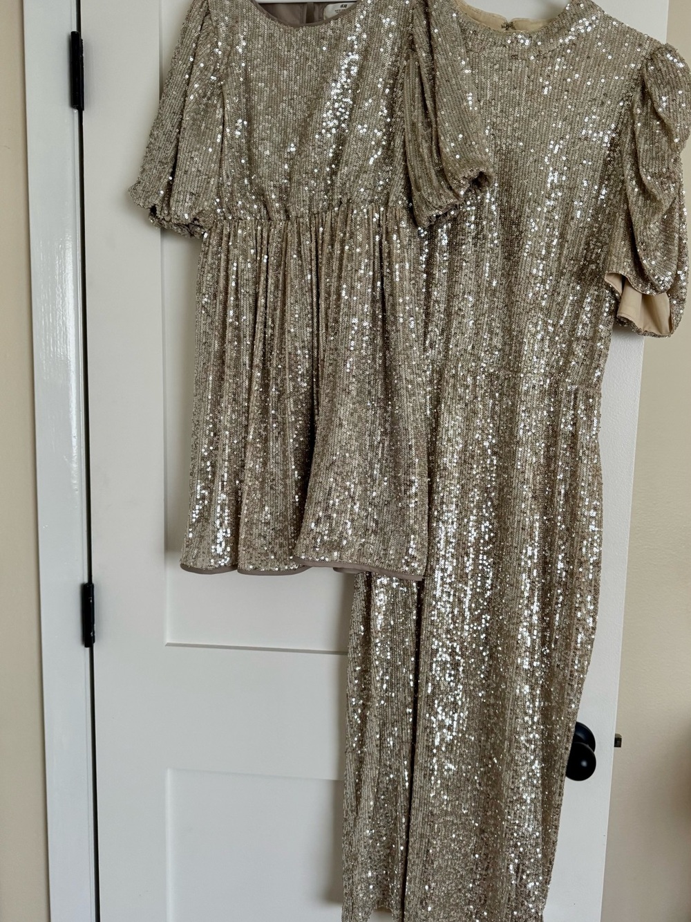 2 Gold Sequin Midi Dresses mother & daughter